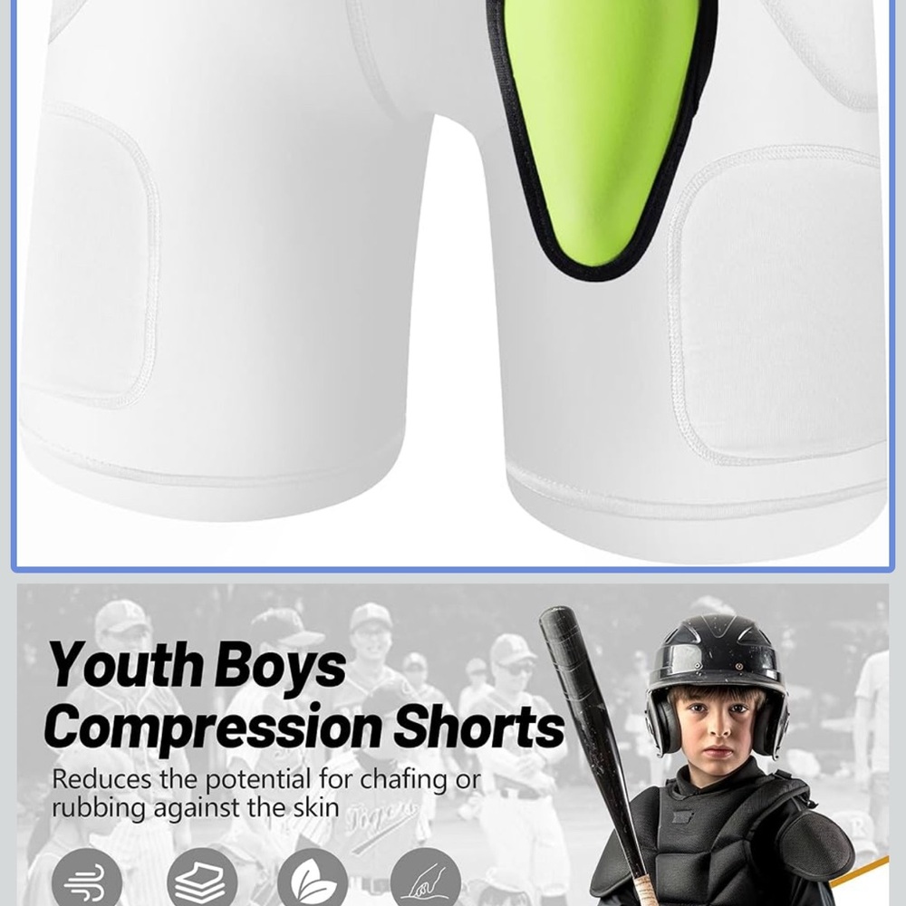 KOOPOW Youth Boys Padded Sliding Shorts Slider Pad with Soft Protective Athletic